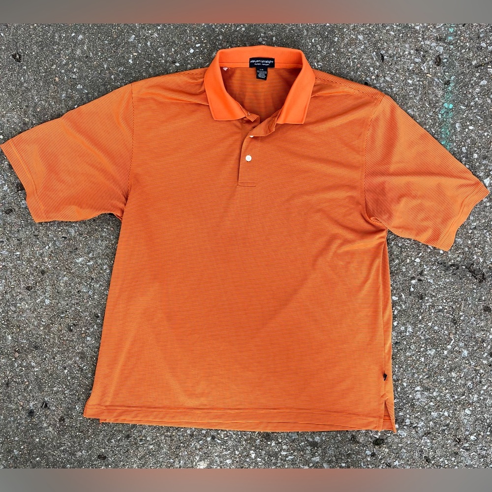 x Eleven Straight Byron Nelson Polo Men L Orange Striped Devils Ridge Golf Club